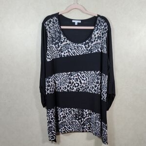 02185 Notations black & tan animal print striped knit blouse 3X